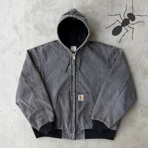Carhartt faded black hooded work wear jacket